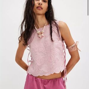 Free People Light Pink Embroidered Tank Top